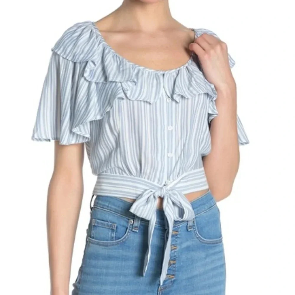 New Free People The Rosemary Striped Tie Front Crop Top  S